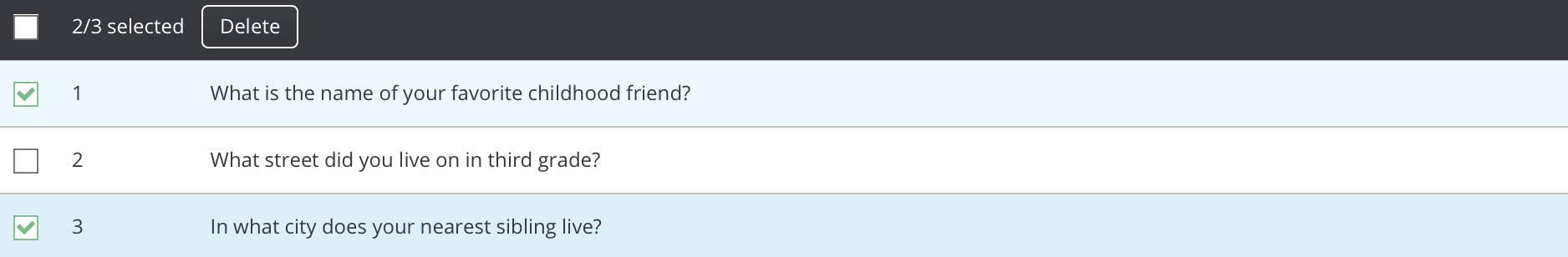 delete system questions