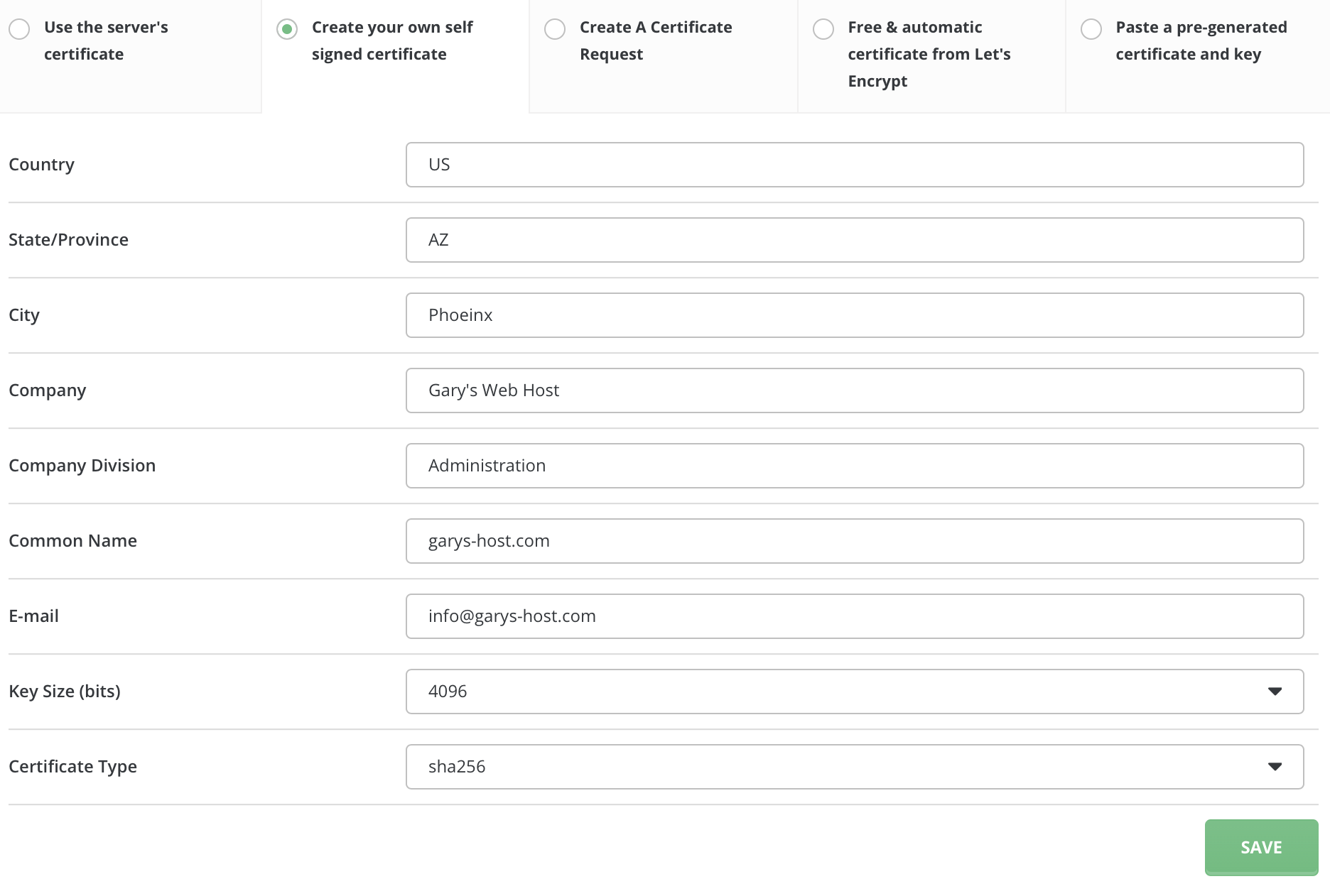 ssl self signed certificate