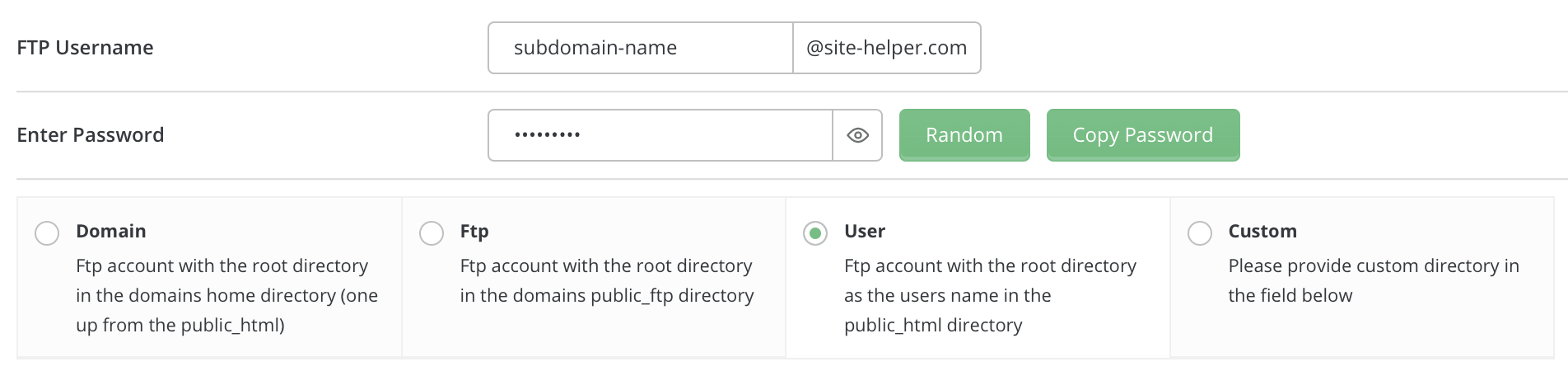 creating ftp account