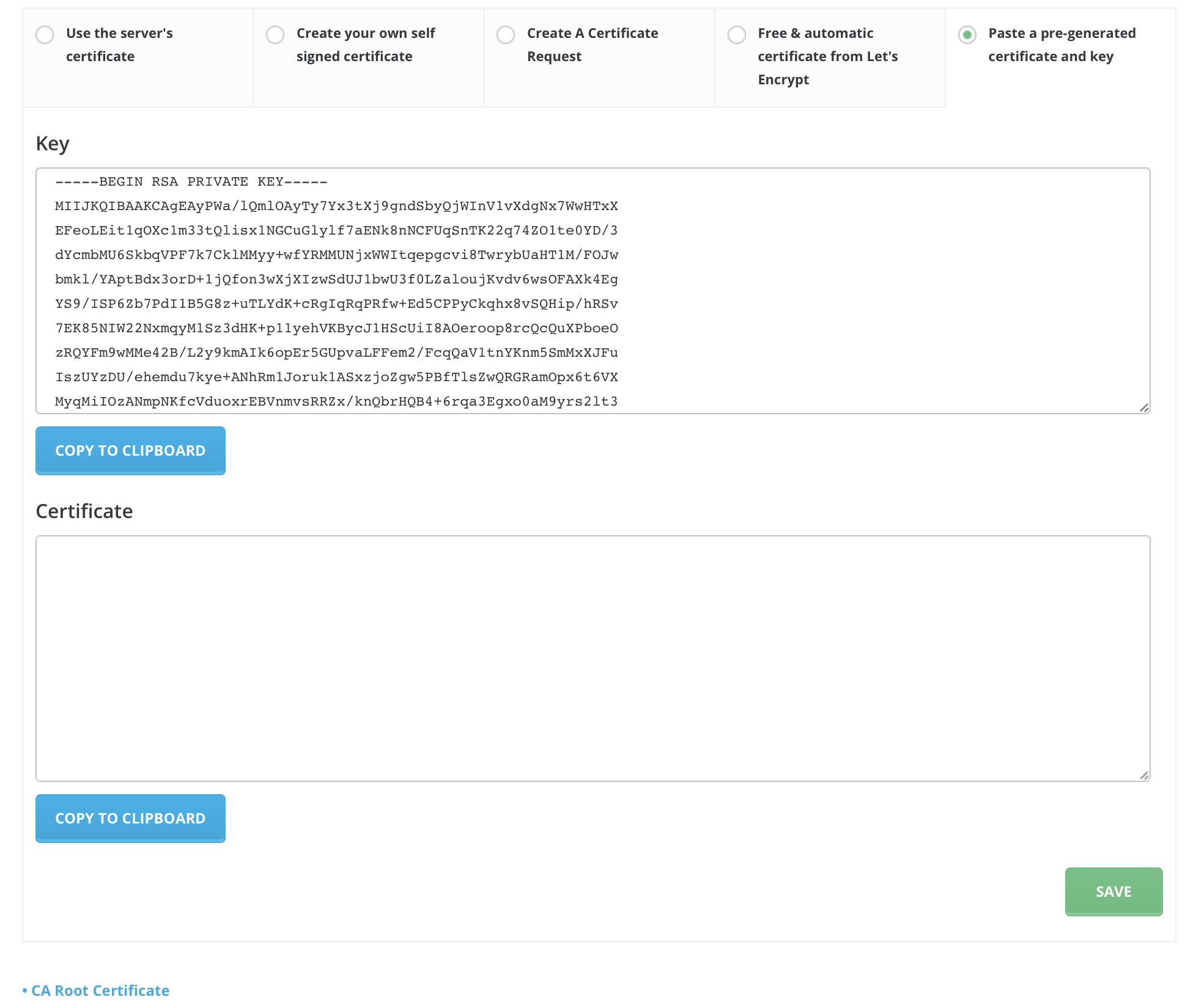 vopred vygenerovaný certifikát ssl
